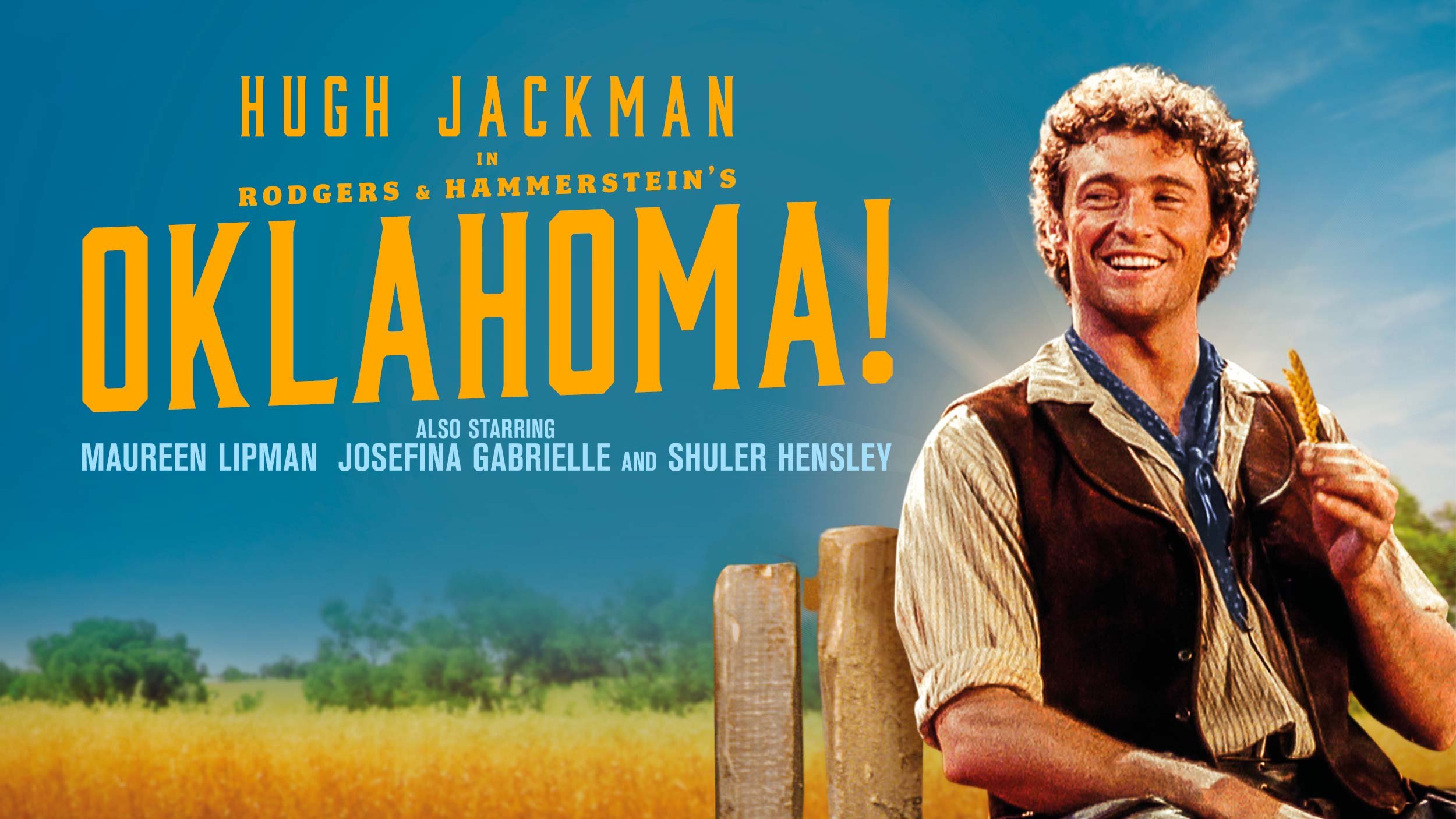 A promotional photo of Hugh Jackman for Oklahoma!